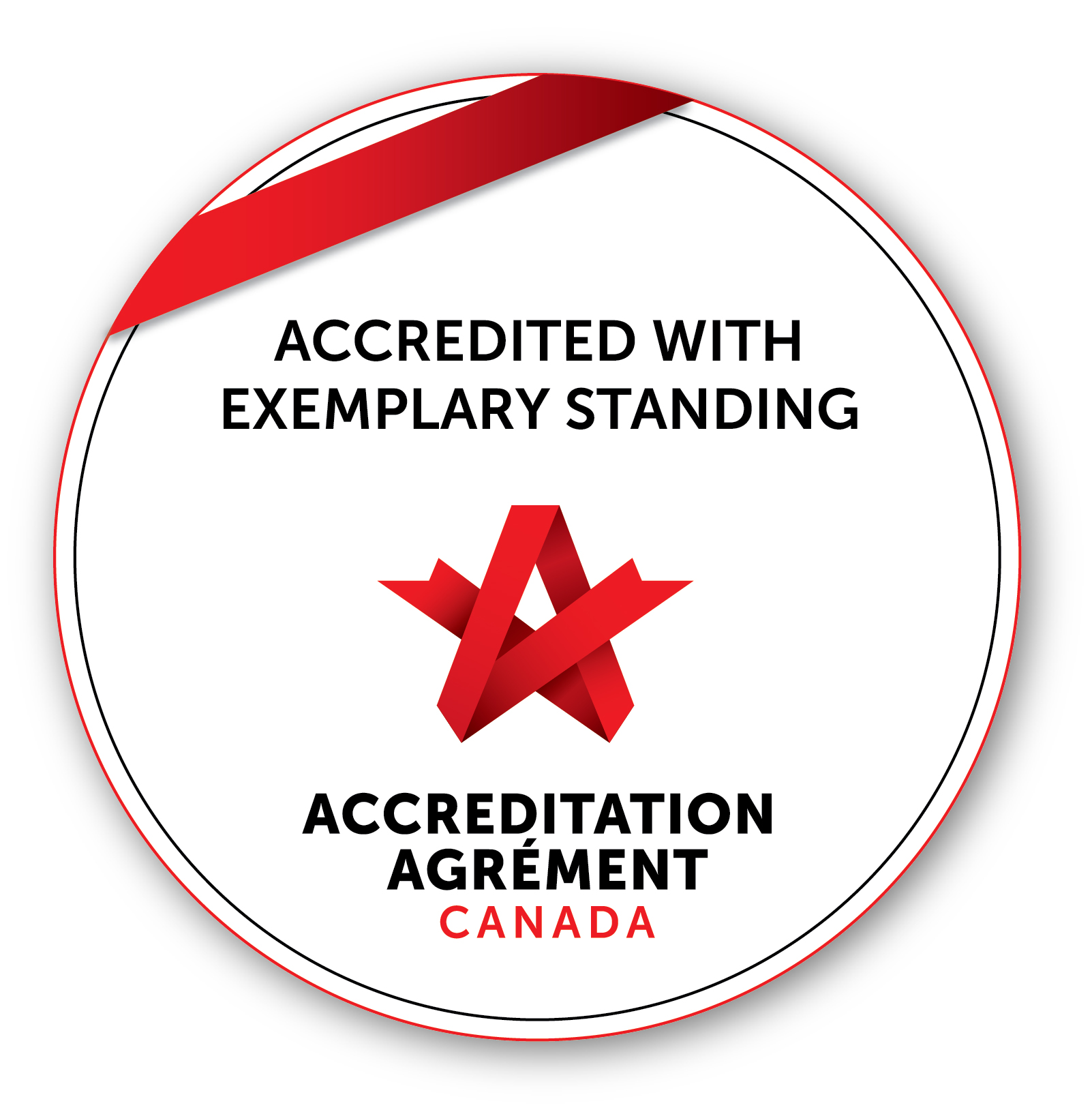 Logo that reads: Accredited with Exemplary Standing - Accreditation Canada